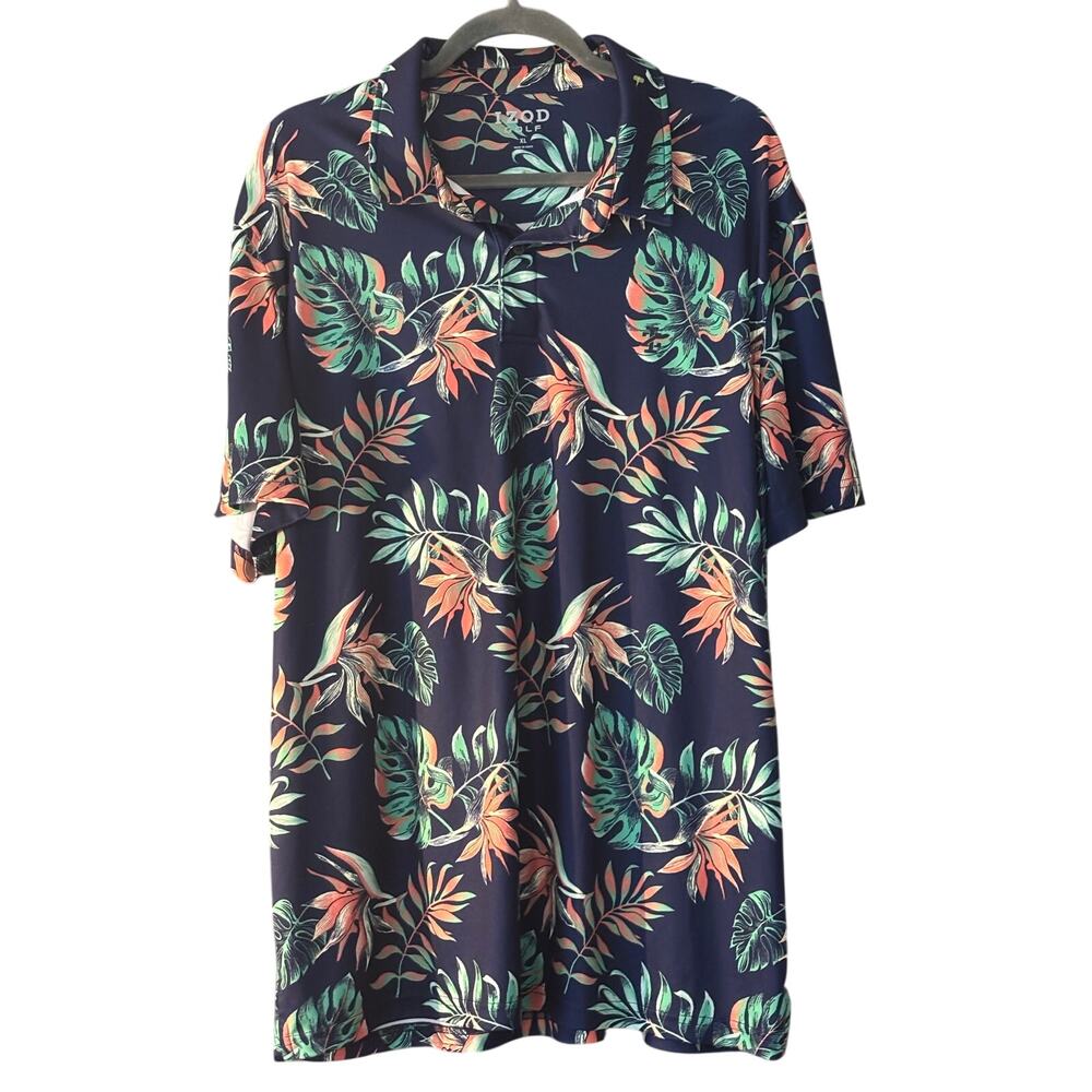 Izod Golf Men’s Polo Shirt XL Tropical Botanical Vibe Sporty Preppy Performance